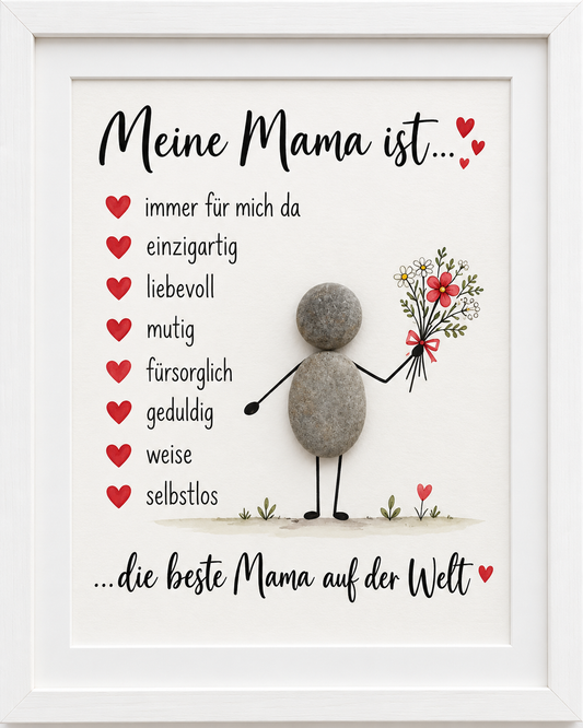 Kieselsteinbild „Meine Mama ist… die beste Mama auf der Welt“ – Muttertagsgeschenk und Geschenk für Mama, handgemachtes Steinbild