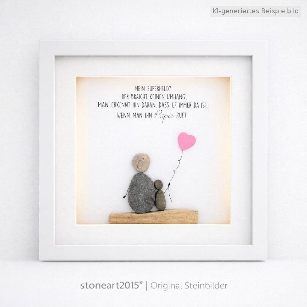 Kieselsteinbild Mein Superheld braucht keinen Umhang – Vatertagsgeschenk, handgemachtes Steinbild