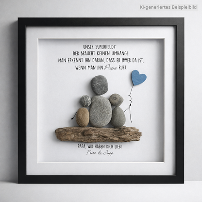 Kieselsteinbild Mein Superheld braucht keinen Umhang – Vatertagsgeschenk, handgemachtes Steinbild