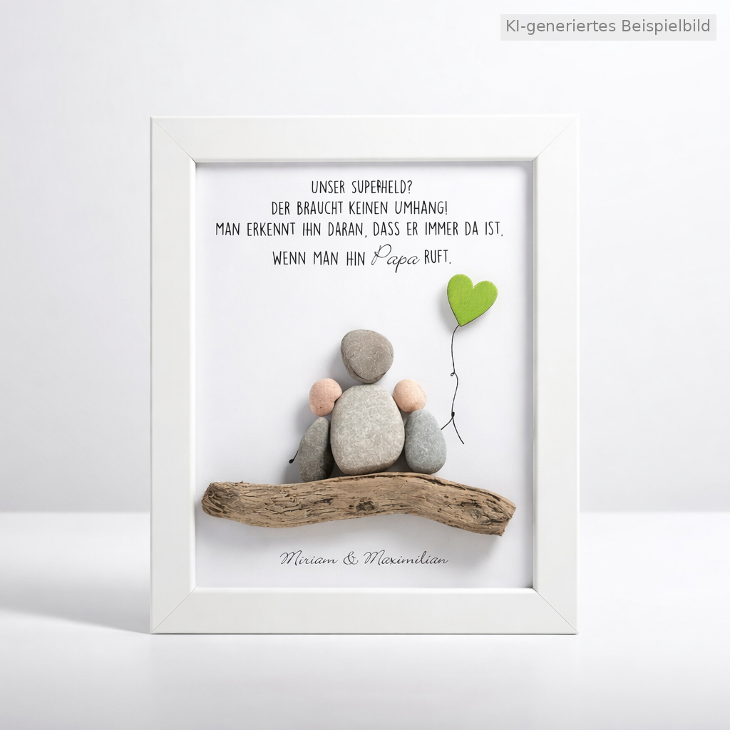 Kieselsteinbild Mein Superheld braucht keinen Umhang – Vatertagsgeschenk, handgemachtes Steinbild