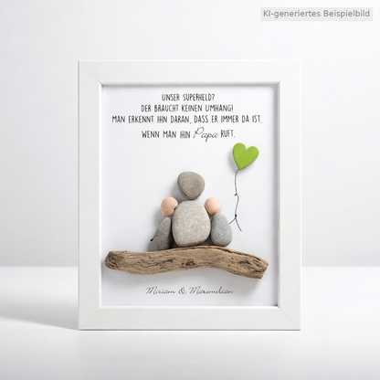 Kieselsteinbild Mein Superheld braucht keinen Umhang – Vatertagsgeschenk, handgemachtes Steinbild