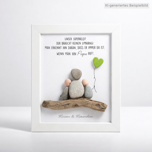 Kieselsteinbild Mein Superheld braucht keinen Umhang – Vatertagsgeschenk, handgemachtes Steinbild