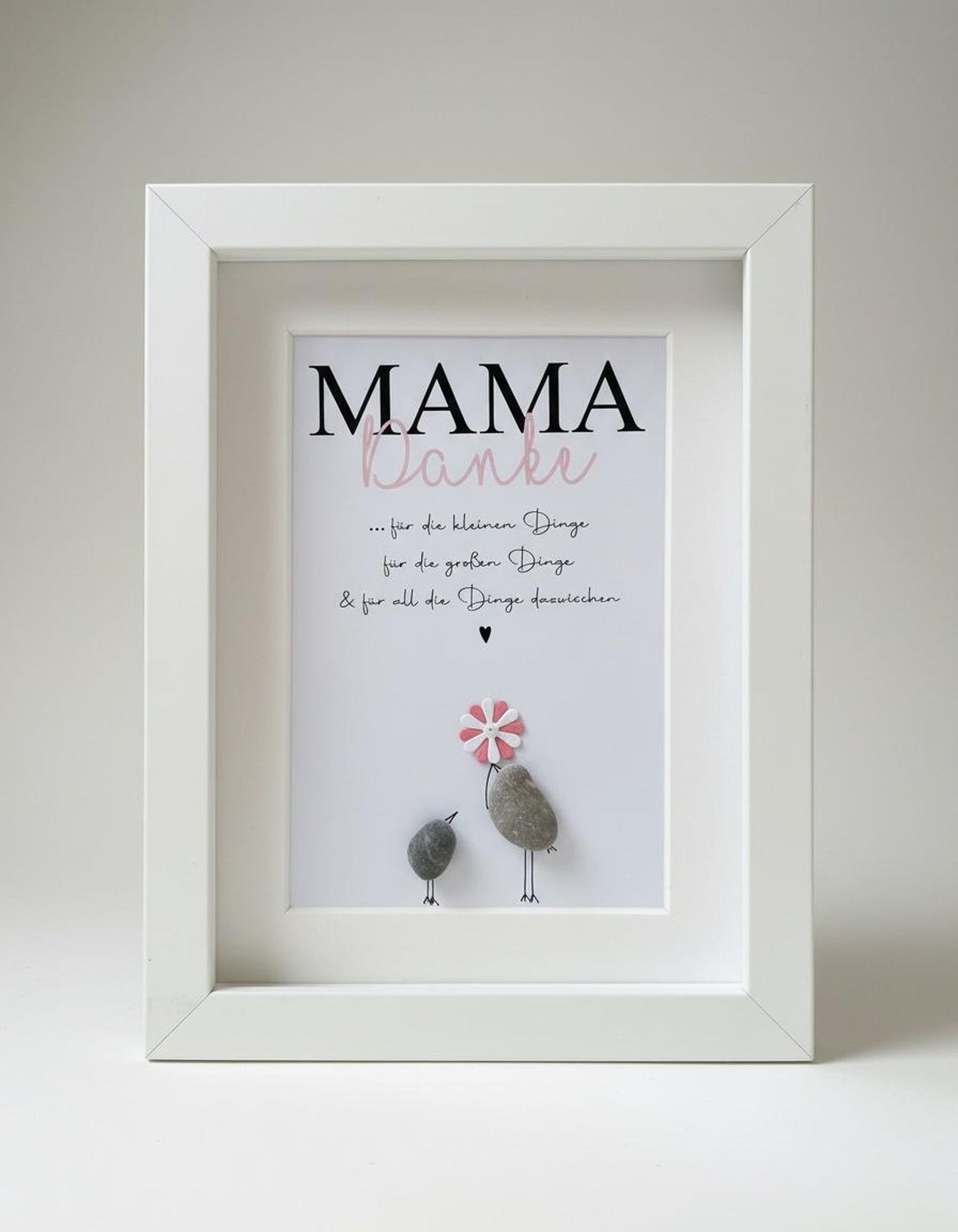 Handgemachtes Steinbild Danke Mama – Dankeschön Mama für die kleinen Dinge aus echten Kieselsteinen