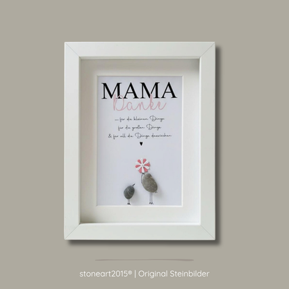 Handgemachtes Steinbild Danke Mama – Dankeschön Mama für die kleinen Dinge aus echten Kieselsteinen