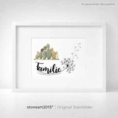 Kieselsteinbild Familie – Pusteblume – Familiengeschenk, handgemachtes Steinbild