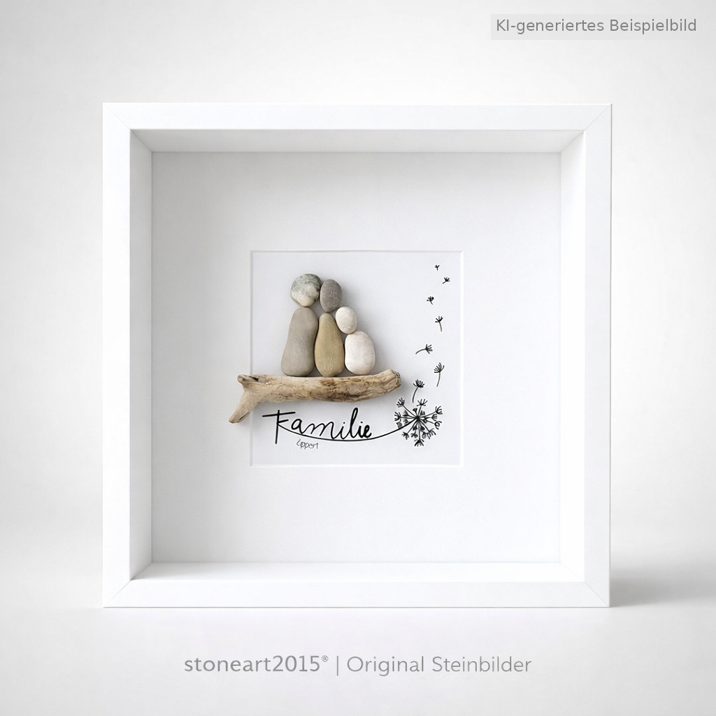 Kieselsteinbild Familie – Pusteblume – Familiengeschenk, handgemachtes Steinbild