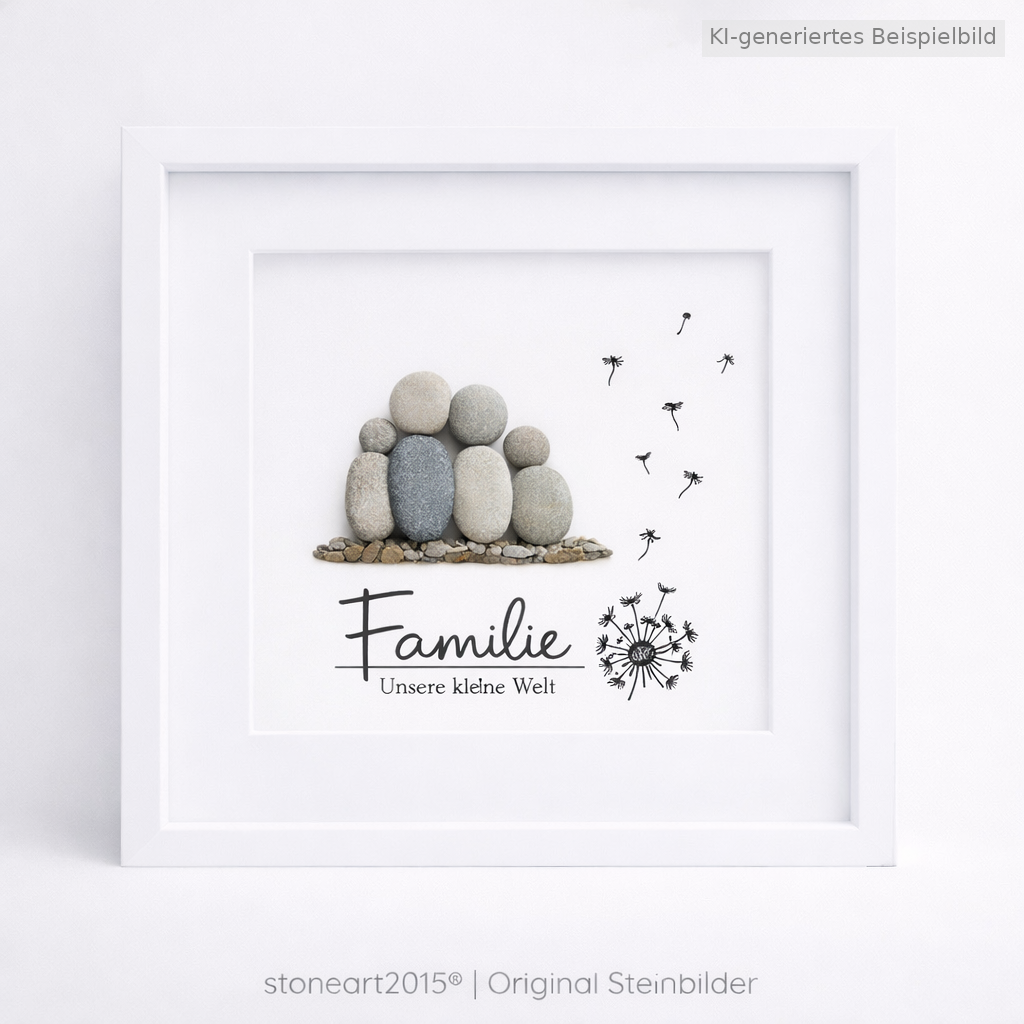 Kieselsteinbild Familie – Pusteblume – Familiengeschenk, handgemachtes Steinbild