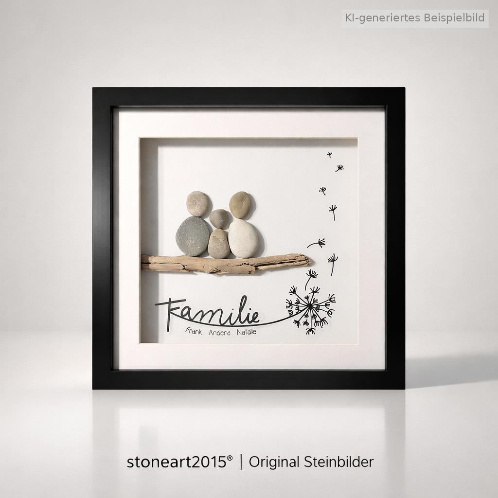 Kieselsteinbild Familie – Pusteblume – Familiengeschenk, handgemachtes Steinbild