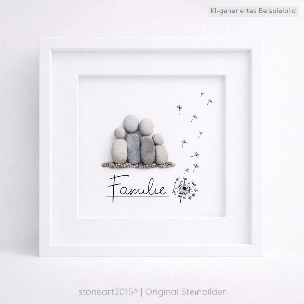 Kieselsteinbild Familie – Pusteblume – Familiengeschenk, handgemachtes Steinbild