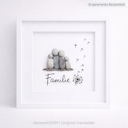 Kieselsteinbild Familie – Pusteblume – Familiengeschenk, handgemachtes Steinbild