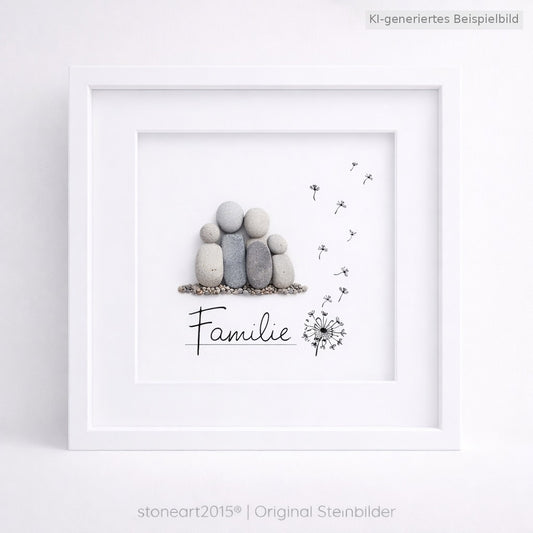 Kieselsteinbild Familie – Pusteblume – Familiengeschenk, handgemachtes Steinbild
