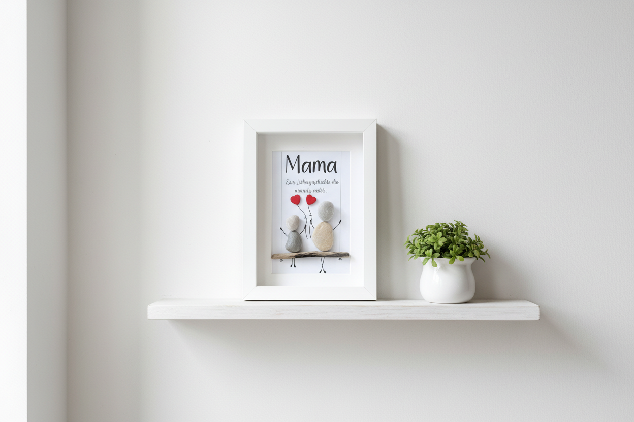 Handgemachtes Steinbild Mama Eine Liebesgeschichte die niemals endet aus echten Kieselsteinen