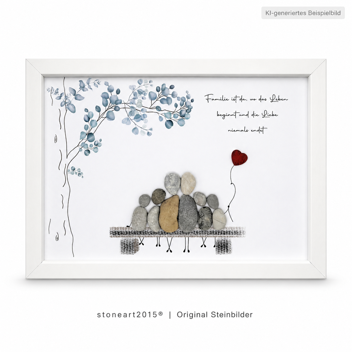 Kieselsteinbild Familie ist da, wo das Leben beginnt und die Liebe niemals endet – Familiengeschenk, handgemachtes Steinbild