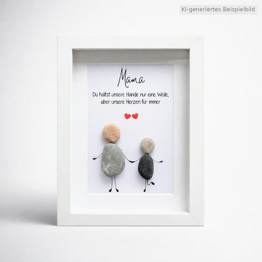 Kieselsteinbild Mama, du hältst unsere Hände nur eine Weile – Geschenk zum Muttertag, handgemachtes Steinbild