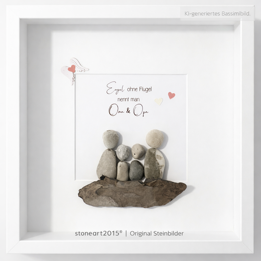 Kieselsteinbild Engel ohne Flügel nennt man Oma & Opa – Geschenk für Oma & Opa, handgemachtes Steinbild