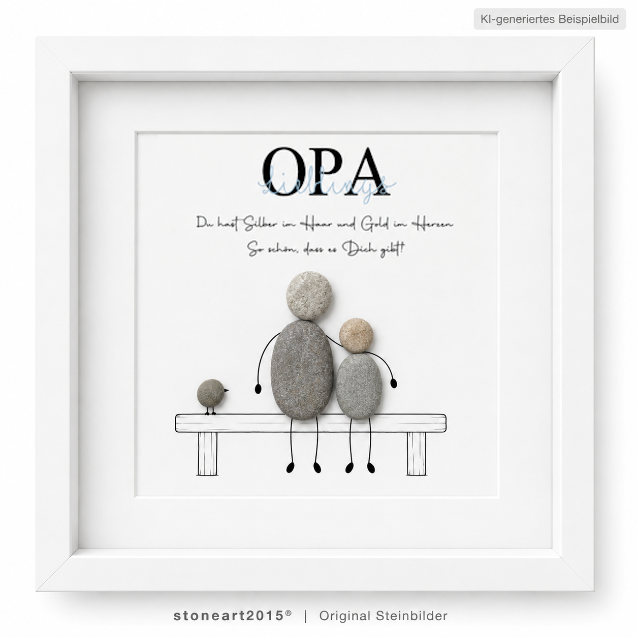 Kieselsteinbild Lieblingsopa – Du hast Silber im Haar und Gold im Herzen – Geschenk für Opa, handgemachtes Steinbild
