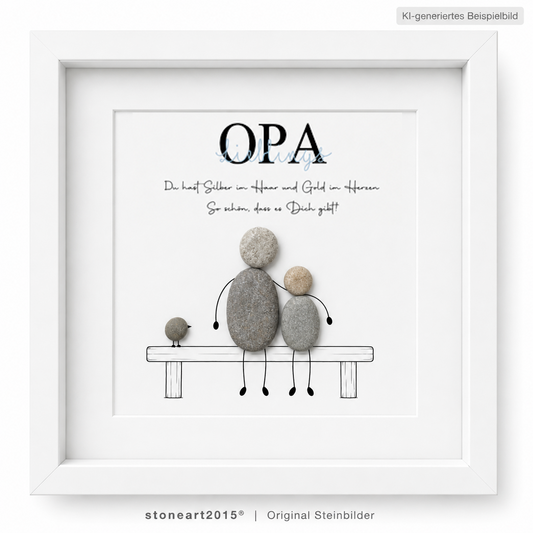 Kieselsteinbild Lieblingsopa – Du hast Silber im Haar und Gold im Herzen – Geschenk für Opa, handgemachtes Steinbild
