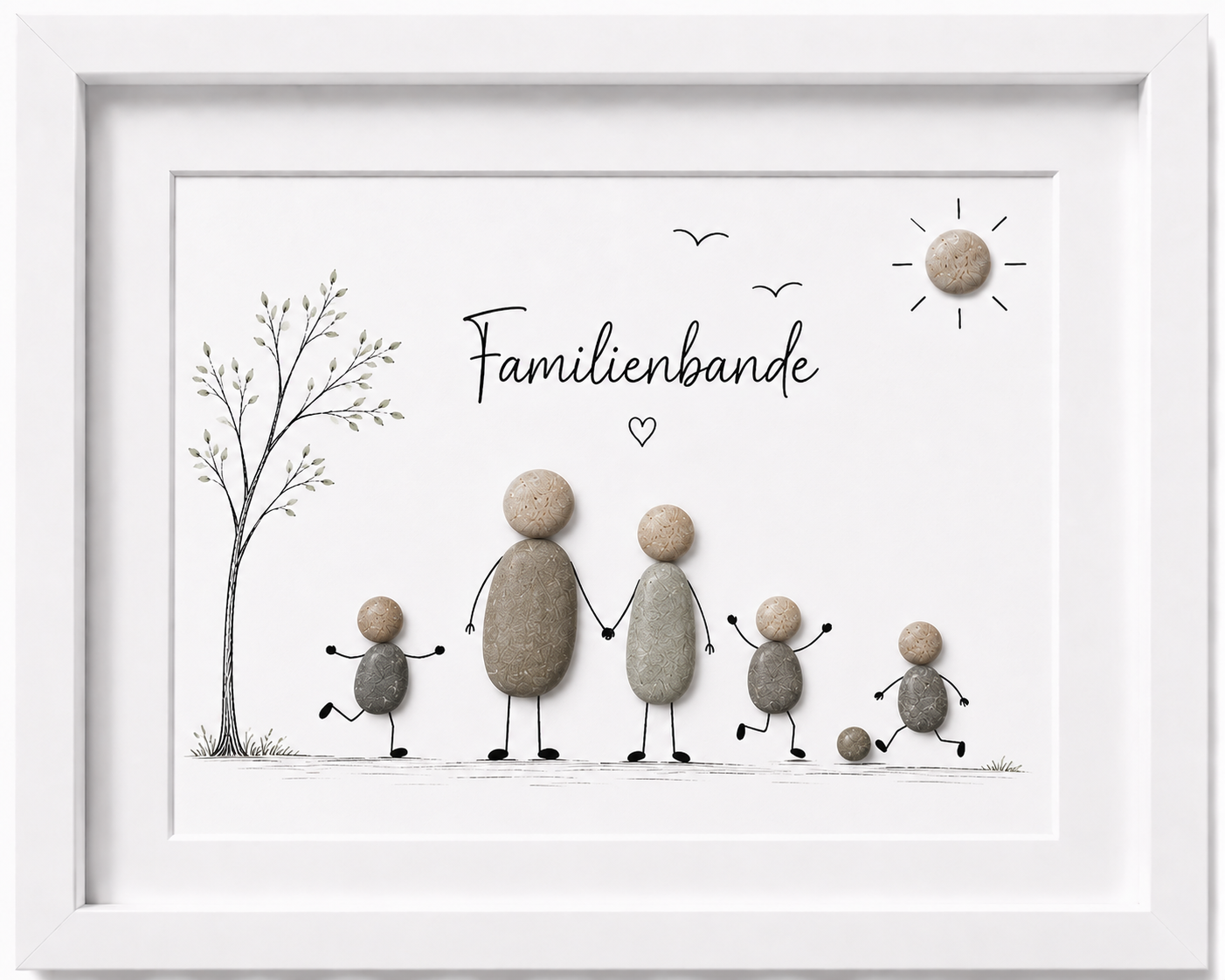 Kieselsteinbild Familienbande – Familiengeschenk, handgemachtes Steinbild