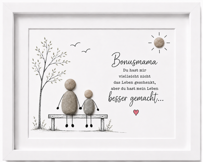 Kieselsteinbild Bonusmama – Geschenk für Bonusmama & Stiefmutter, handgemachtes Steinbild