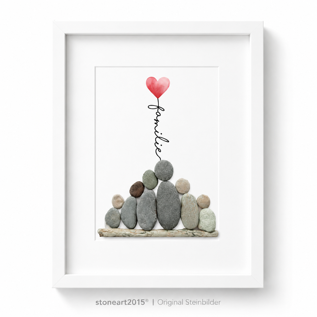 Kieselsteinbild Familie – wo das Herz wohnt – Geschenk zum Einzug, handgemachtes Steinbild