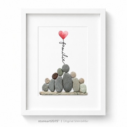 Kieselsteinbild Familie – wo das Herz wohnt – Geschenk zum Einzug, handgemachtes Steinbild