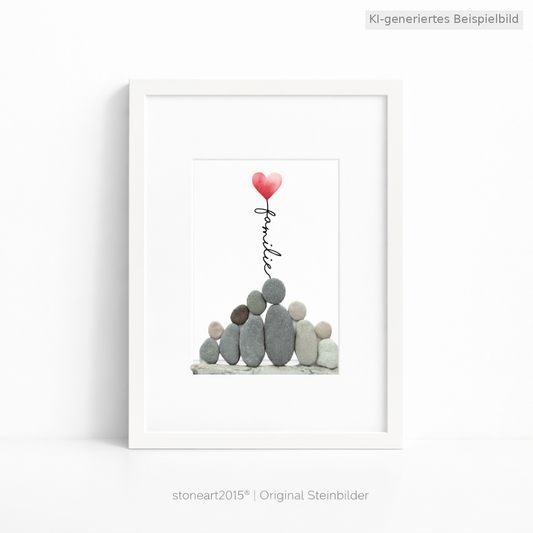 Kieselsteinbild Familie – wo das Herz wohnt – Geschenk zum Einzug, handgemachtes Steinbild