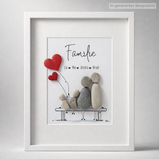 Kieselsteinbild Familie mit Namen – Geschenk zum Einzug, handgemachtes Steinbild