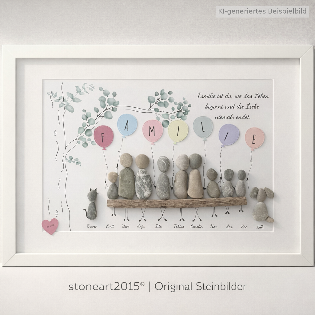 Kieselsteinbild Familie ist da, wo das Leben beginnt – Familiengeschenk, handgemachtes Steinbild