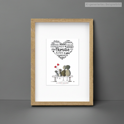 Kieselsteinbild Familie mit Herz – Geschenk für Familien, handgemachtes Steinbild