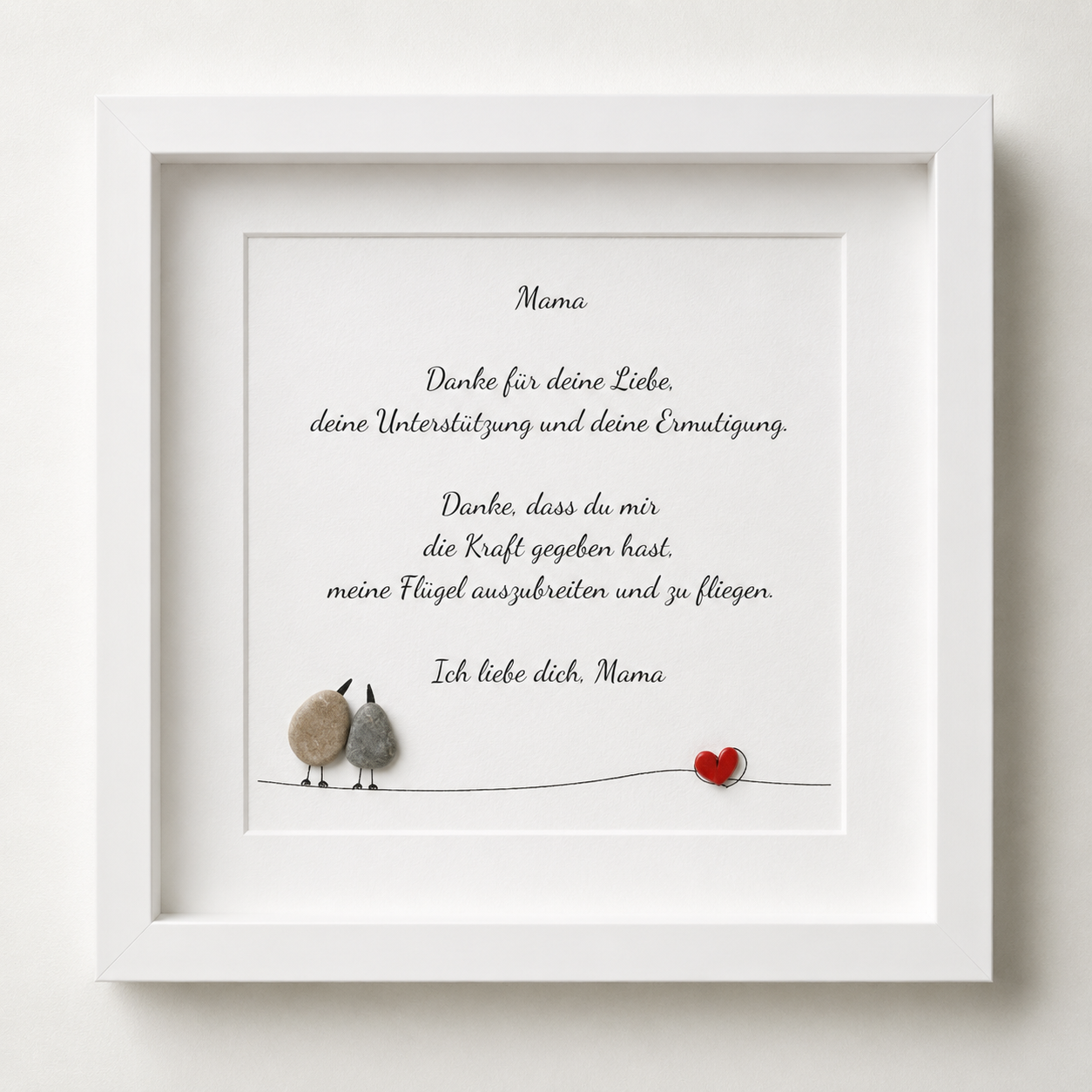 Kieselsteinbild Mama, danke für deine Liebe und Unterstützung – Muttertagsgeschenk, handgemachtes Steinbild
