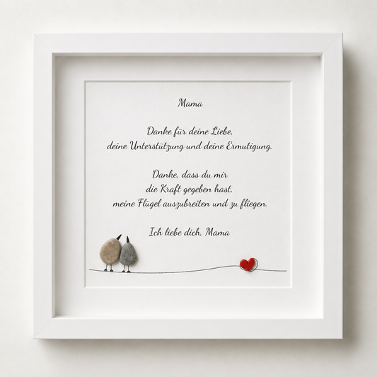 Kieselsteinbild Mama, danke für deine Liebe und Unterstützung – Muttertagsgeschenk, handgemachtes Steinbild