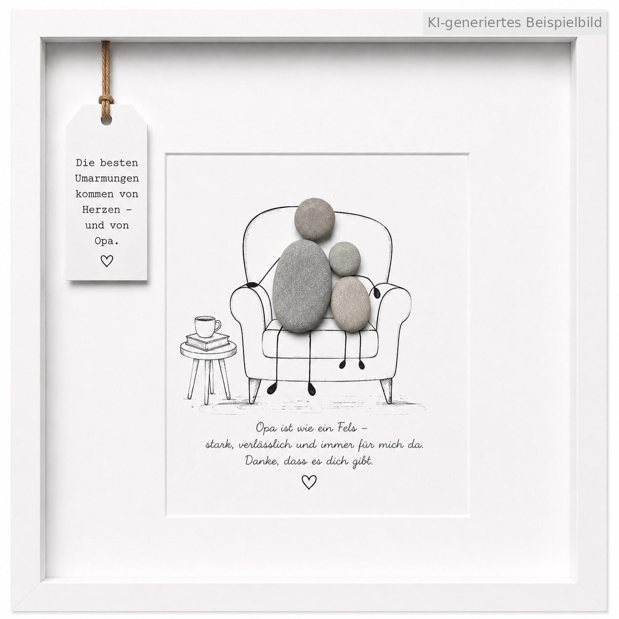 Kieselsteinbild Opa ist wie ein Fels, stark, verlässlich und immer für mich da – Geschenk für Opa, handgemachtes Steinbild