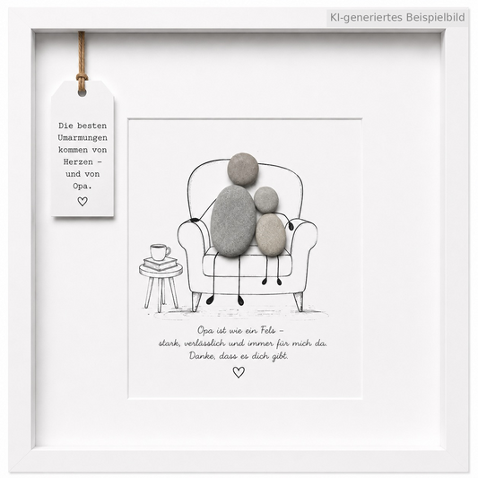 Kieselsteinbild Opa ist wie ein Fels, stark, verlässlich und immer für mich da – Geschenk für Opa, handgemachtes Steinbild