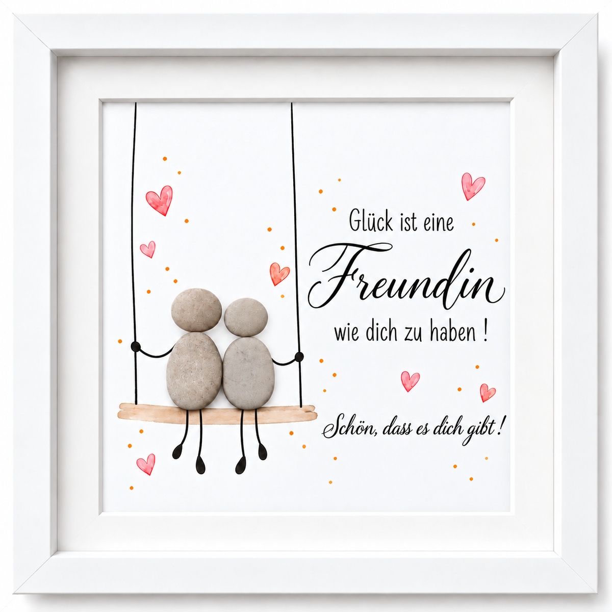 Kieselsteinbild zwei Freundinnen auf einer Schaukel „Glück ist eine Freundin wie dich zu haben! Schön, dass es dich gibt!“ – Geschenk für die beste Freundin, handgemachtes Steinbild