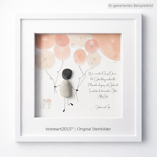 Kieselsteinbild Alles Liebe zum Geburtstag, Mini-Steinbild mit Luftballons, handgemacht