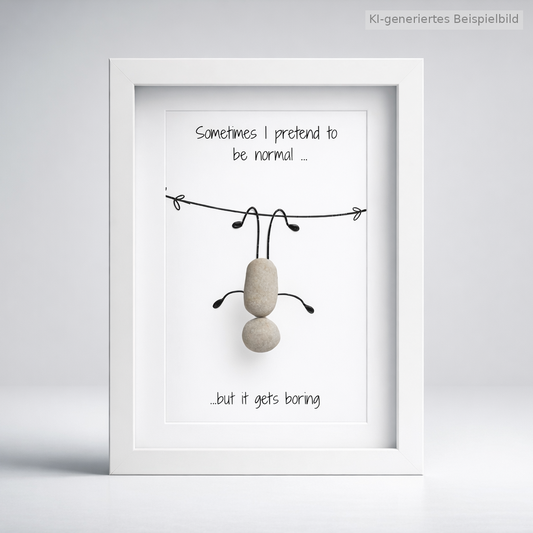 Kieselsteinbild Sometimes I pretend to be normal, but it gets boring – humorvolles Geschenk, handgemachtes Steinbild