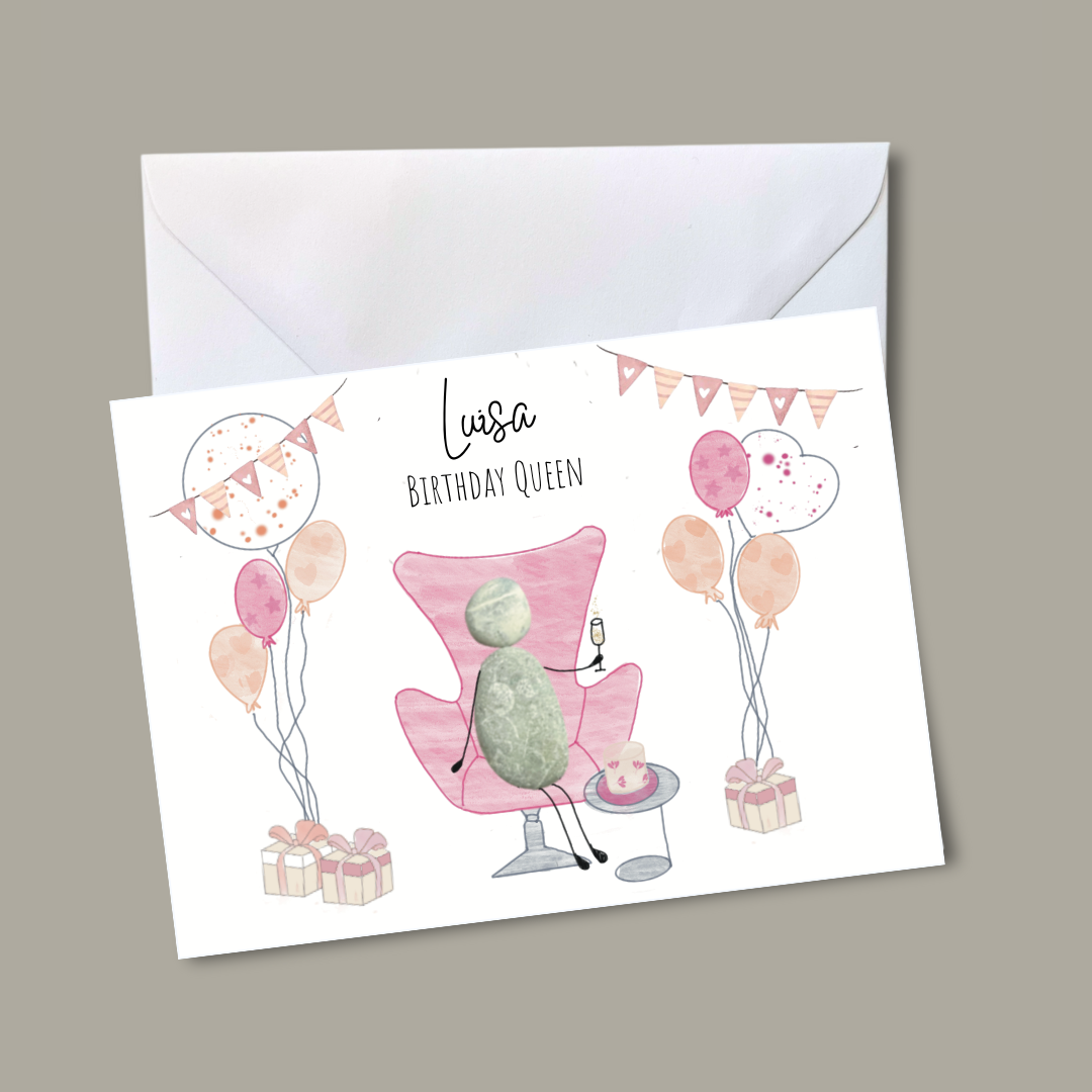 Handgemachte Geburtstagskarte mit Aufschrift „Birthday Queen“ – liebevolles Geschenk für Freundin, Mama oder Kollegin.