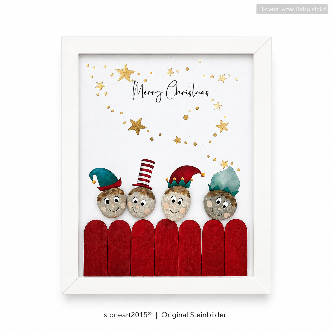 Kieselsteinbild Merry Christmas – weihnachtliches Geldgeschenk, handgemachtes Steinbild