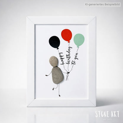 Kieselsteinbild Happy Birthday to You – Geldgeschenk zum Geburtstag, handgemachtes Steinbild