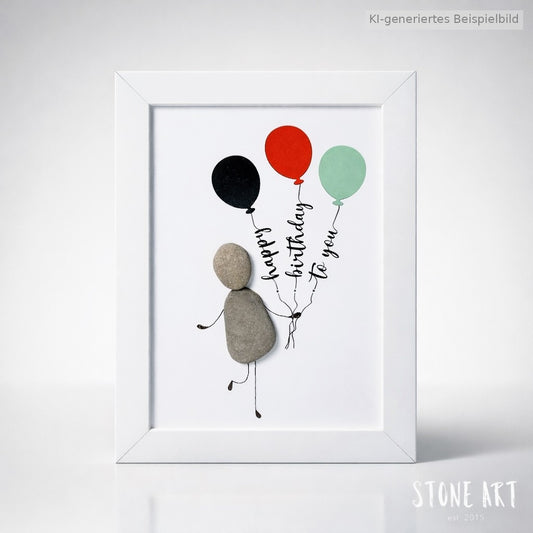 Kieselsteinbild Happy Birthday to You – Geldgeschenk zum Geburtstag, handgemachtes Steinbild