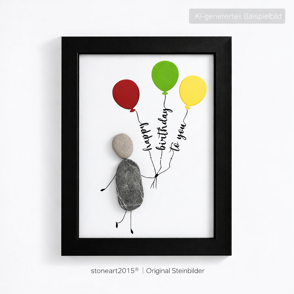 Kieselsteinbild Happy Birthday to You – Geldgeschenk zum Geburtstag, handgemachtes Steinbild