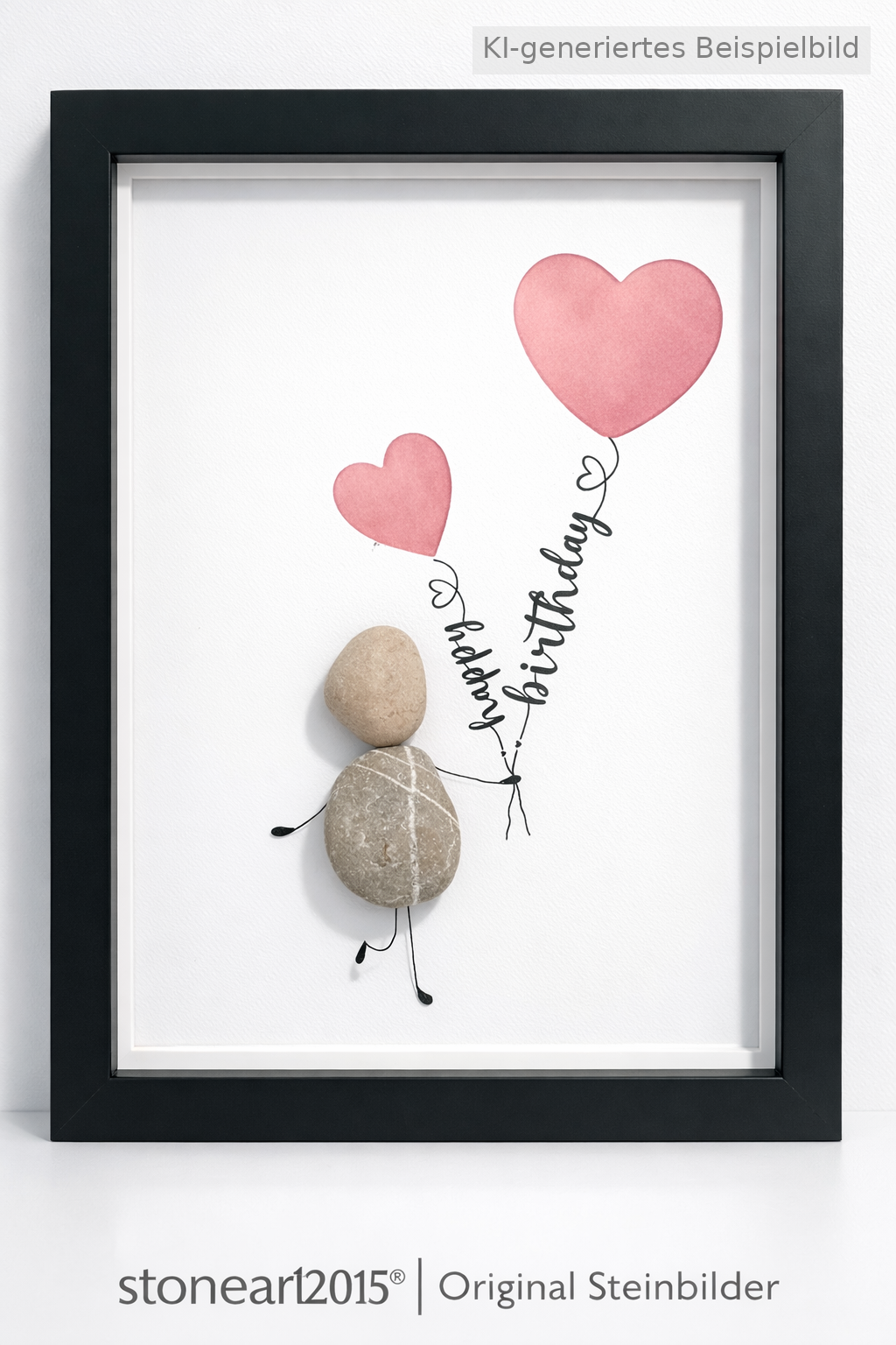 Kieselsteinbild Happy Birthday – Geldgeschenk zum Selbstbefüllen, handgemachtes Steinbild