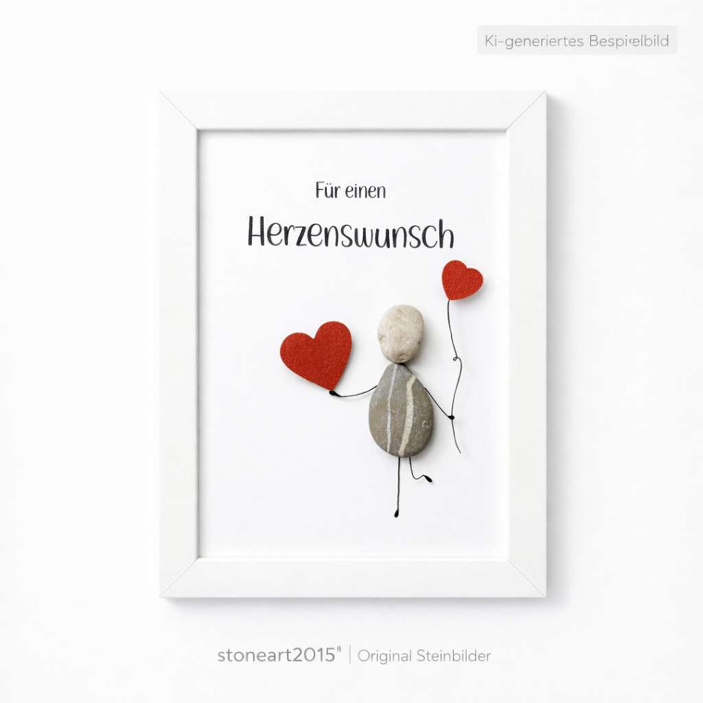 Kieselsteinbild Für einen Herzenswunsch – Geldgeschenk, handgemachtes Steinbild