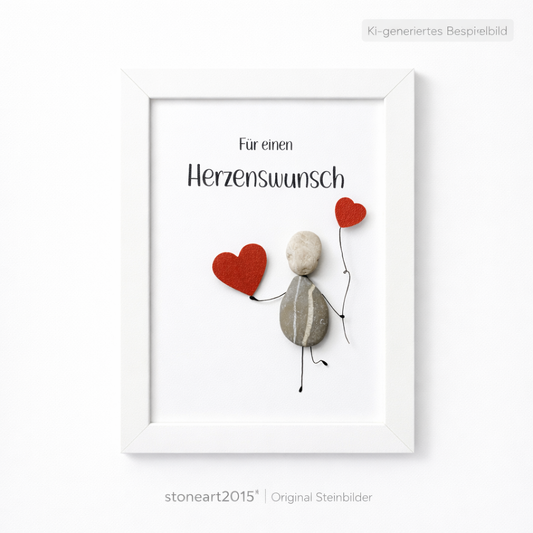 Kieselsteinbild Für einen Herzenswunsch – Geldgeschenk, handgemachtes Steinbild