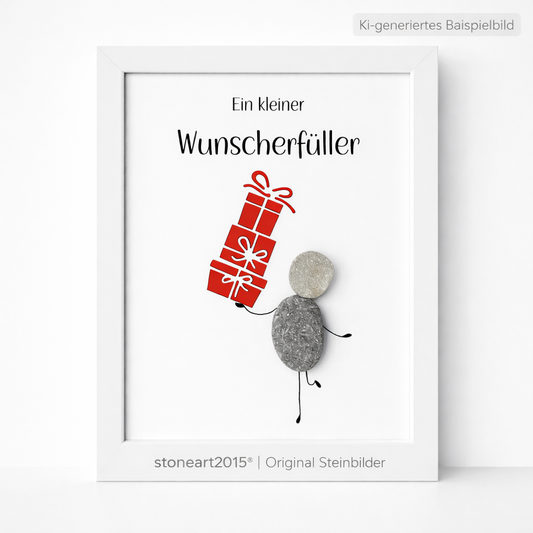 Kieselsteinbild Wunscherfüller – originelles Geldgeschenk, handgemachtes Steinbild