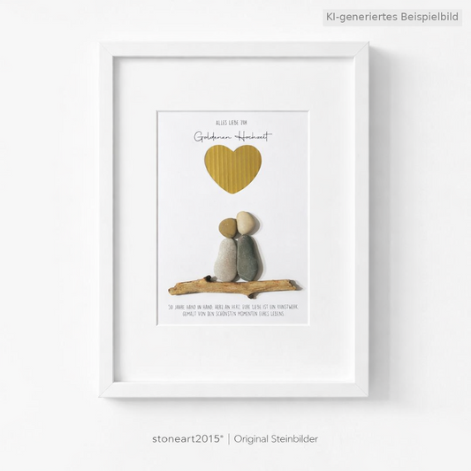 Kieselsteinbild Zur Goldenen Hochzeit – Geldgeschenk, handgemachtes Steinbild