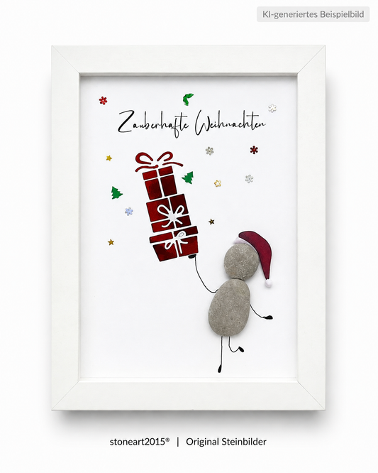 Kieselsteinbild Zauberhafte Weihnachten – Geldgeschenk, handgemachtes Steinbild