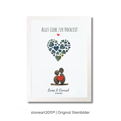 Kieselsteinbild Hochzeit – Geldgeschenk für das Brautpaar, personalisierbar, handgemachtes Steinbild