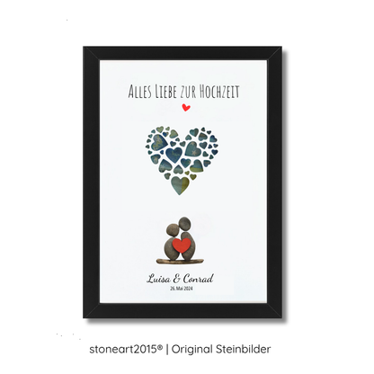 Kieselsteinbild Hochzeit – Geldgeschenk für das Brautpaar, personalisierbar, handgemachtes Steinbild