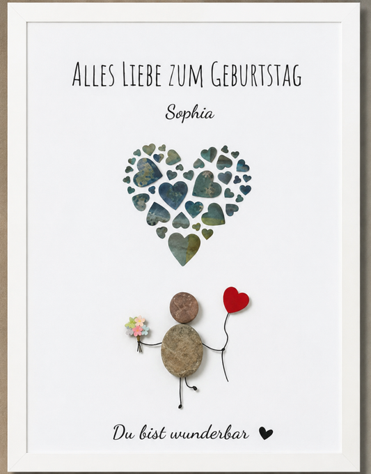Kieselsteinbild Du bist wunderbar – Geldgeschenk zum Geburtstag, personalisierbar, handgemachtes Steinbild
